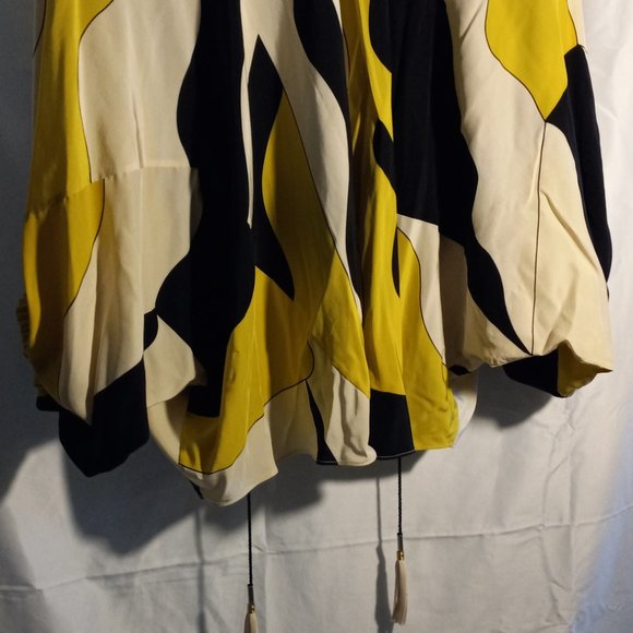 DIANE VON FURSTENBURG - SILK DRESS SHIRT - YELLOW/BLACK - SIZE 2 (EUC) - Picture 2 of 3